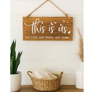 Wooden Plaque Sign  12"x6" This Is Us Decor Cottage Farm Home Sweet Hang Twine